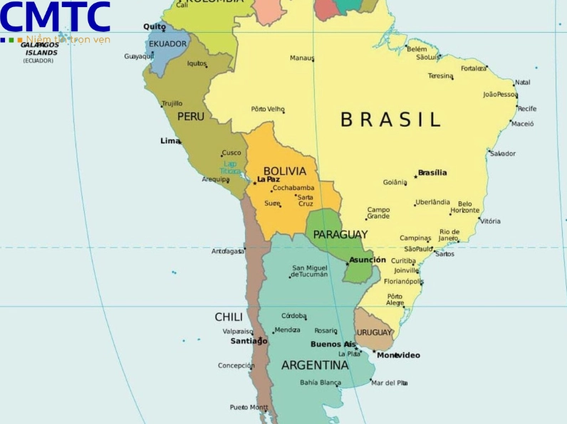 Bản đồ Châu Mỹ bao gồm Brazil