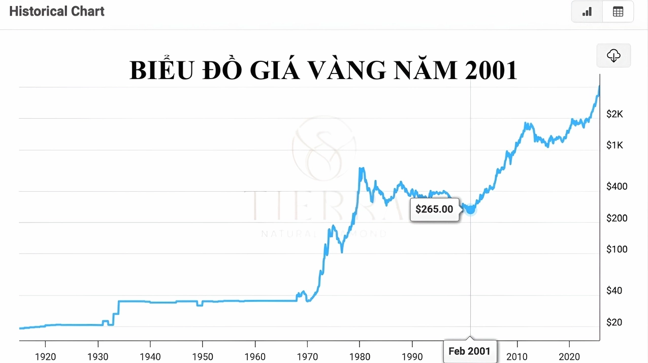 Biểu đồ giá vàng chi tiết năm 2001