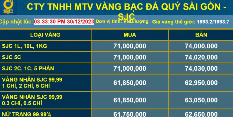 Biểu đồ xu hướng vàng 2023-2024