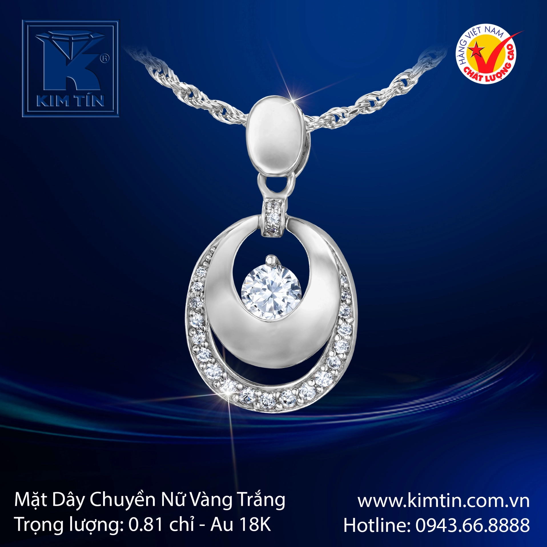 Mặt dây chuyền vàng trắng 18K tinh xảo